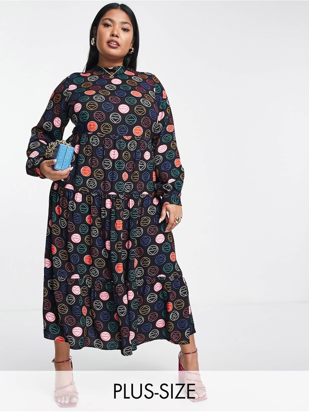 Black Multi-Color Neon Sweetheart Print Tiered Maxi Dress